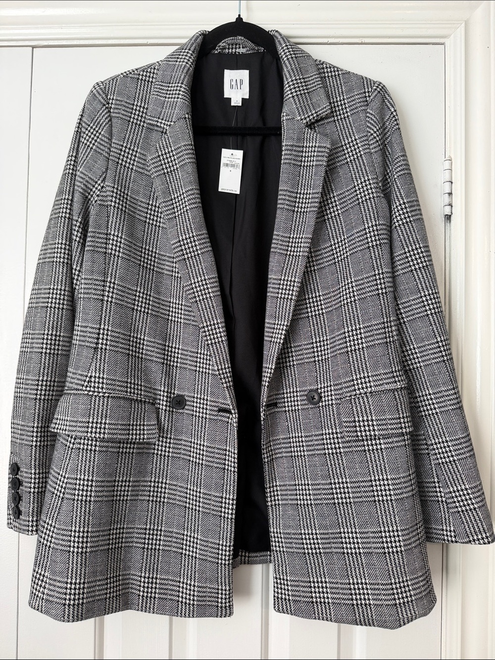 GAP Gray and Black Glen Plaid Blazer